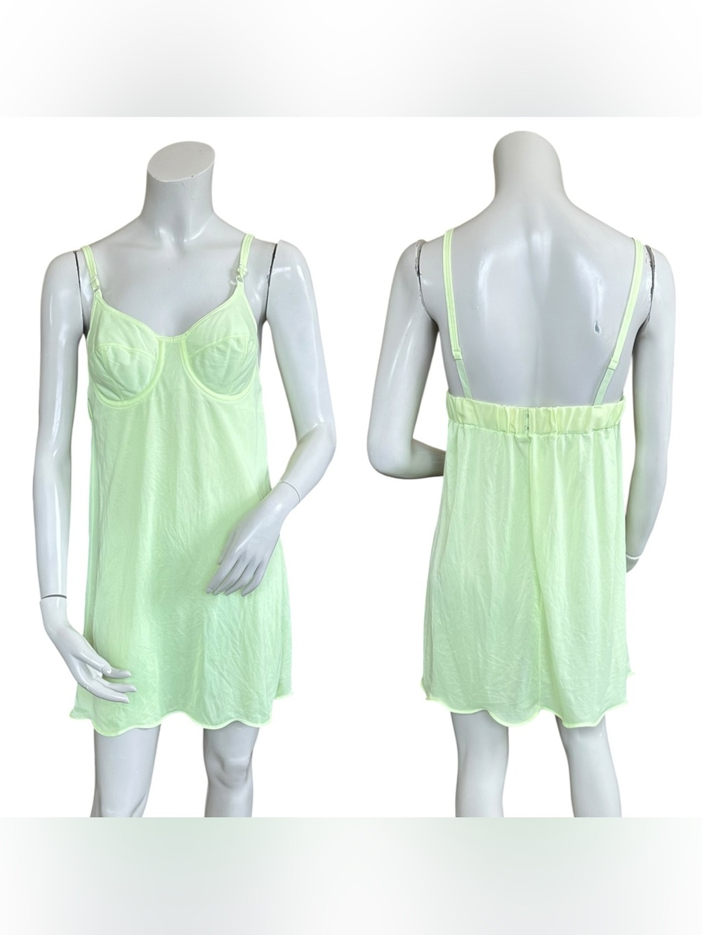 Vintage 80s Formfit Rogers Pale Lime Green Babydoll Underwire Lingerie Dress 36A - Picture 1 of 13